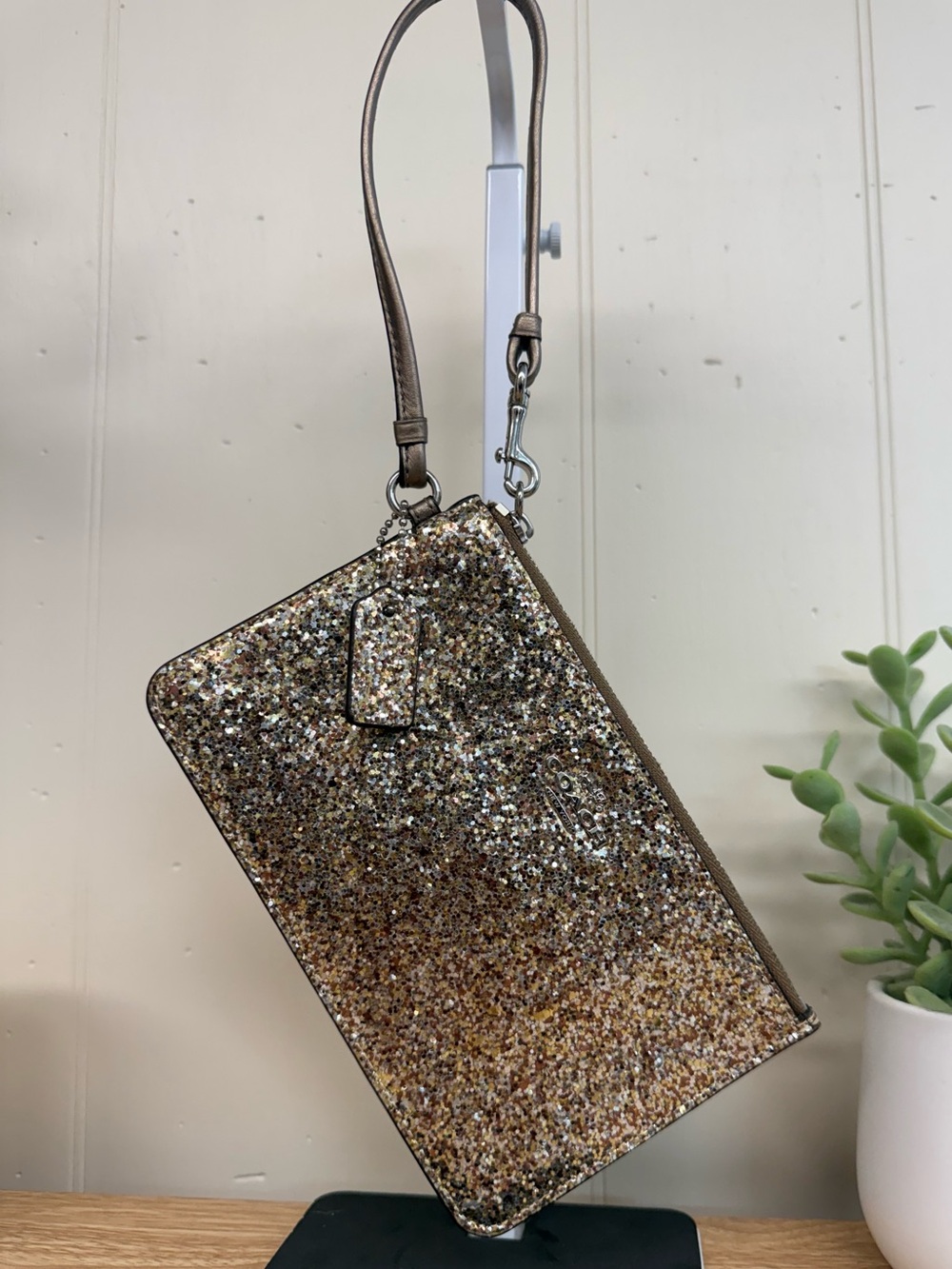 Glitter Coach Wristlet - Gold
